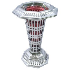 TIFFANY & CO. Sterling Silver Vase, Ruby Glass Insert Circa 1905