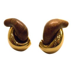 Seaman Schepps Gold and Wood Earrings, Circa 1980