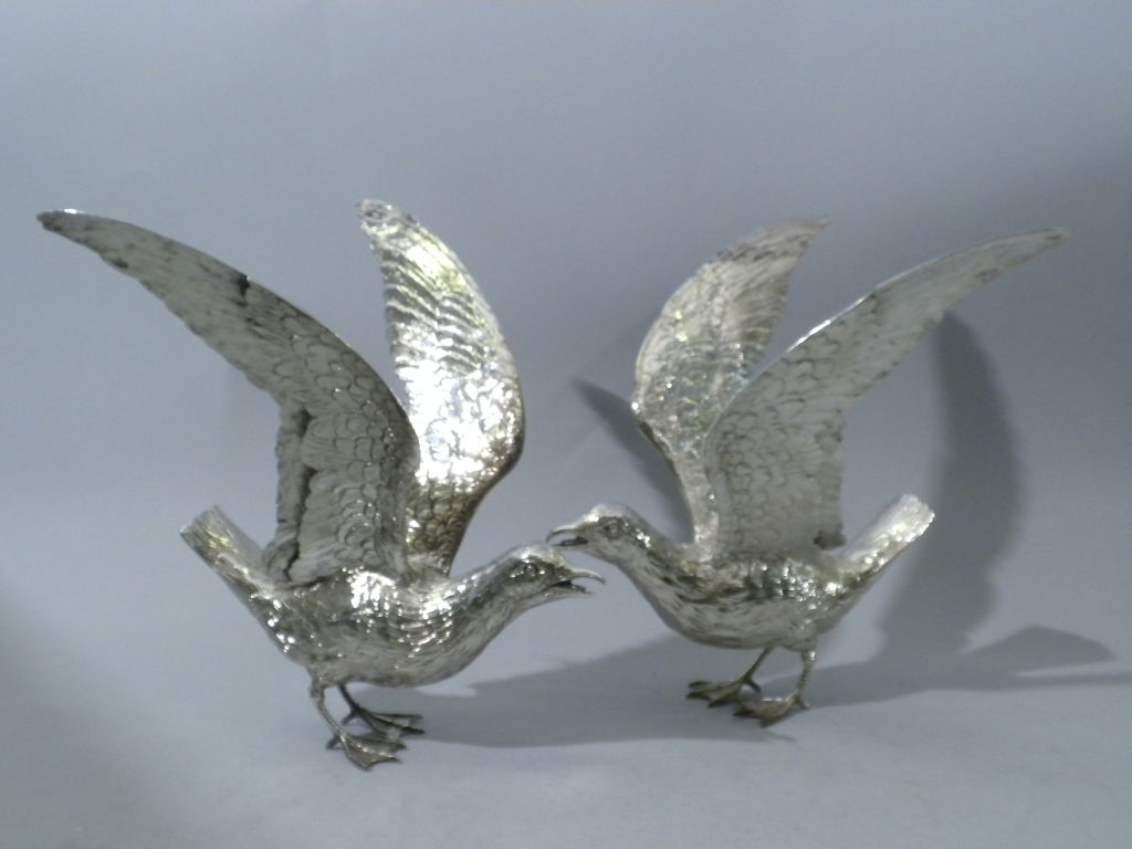 Pair of European 800 Silver Figural Birds, Circa 1920