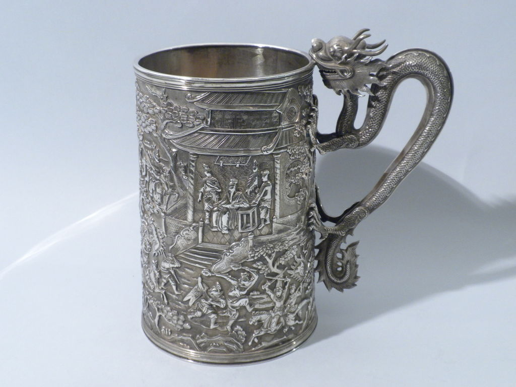 Victorian Antique Chinese Export Silver Tankard, LeeChing, C 1860
