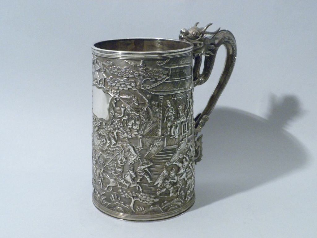 Antique Chinese Export Silver Tankard, LeeChing, C 1860 1