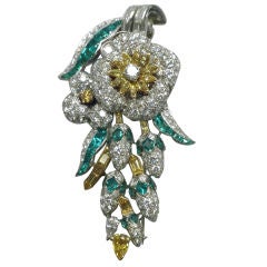 Oscar Heyman Fancy Diamond and Emerald Pin, Circa 1930