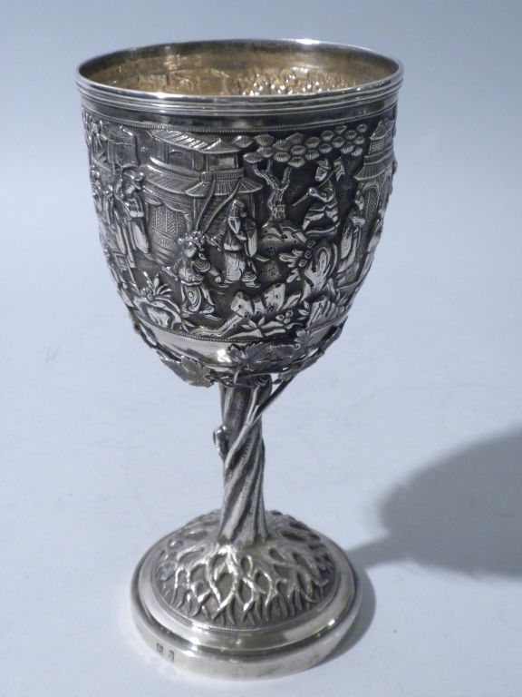 Victorian Antique Chinese Export Silver Goblet, Circa 1880