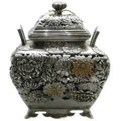 Japanese Silver and Enamel Koro or Incense Burner, Circa 1890