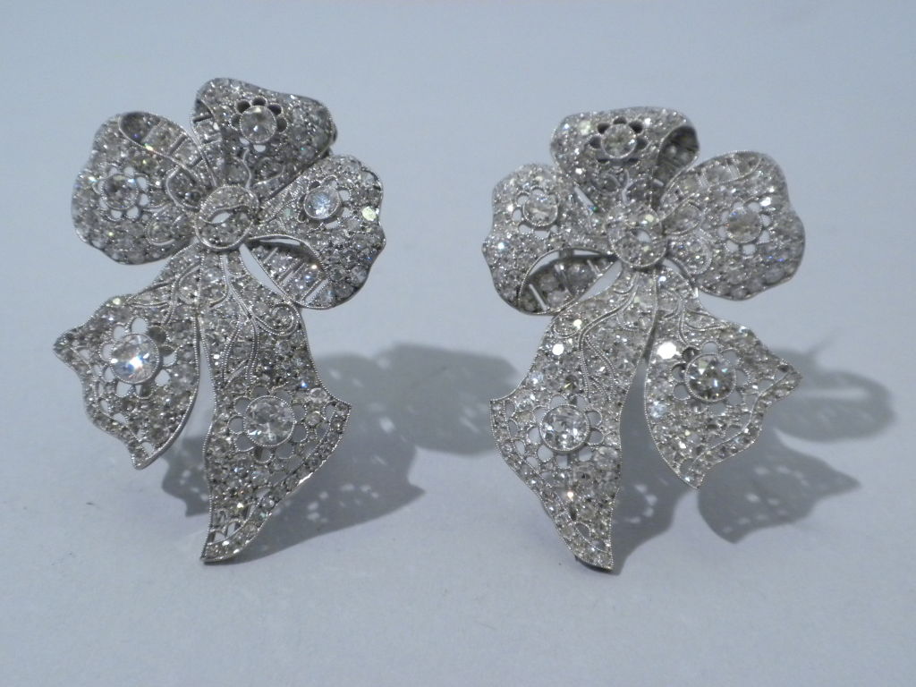 Edwardian Diamond Platinum Brooches/Earrings Circa 1910