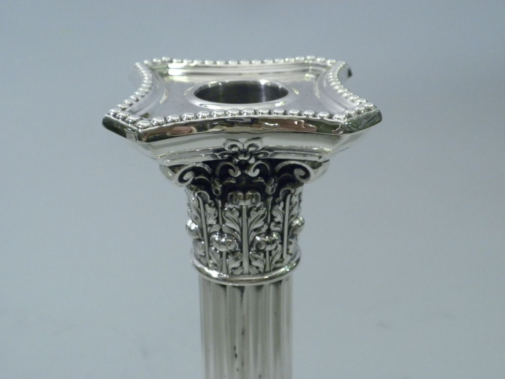 Pair of GORHAM Sterling Column Candlesticks Dated 1908 2