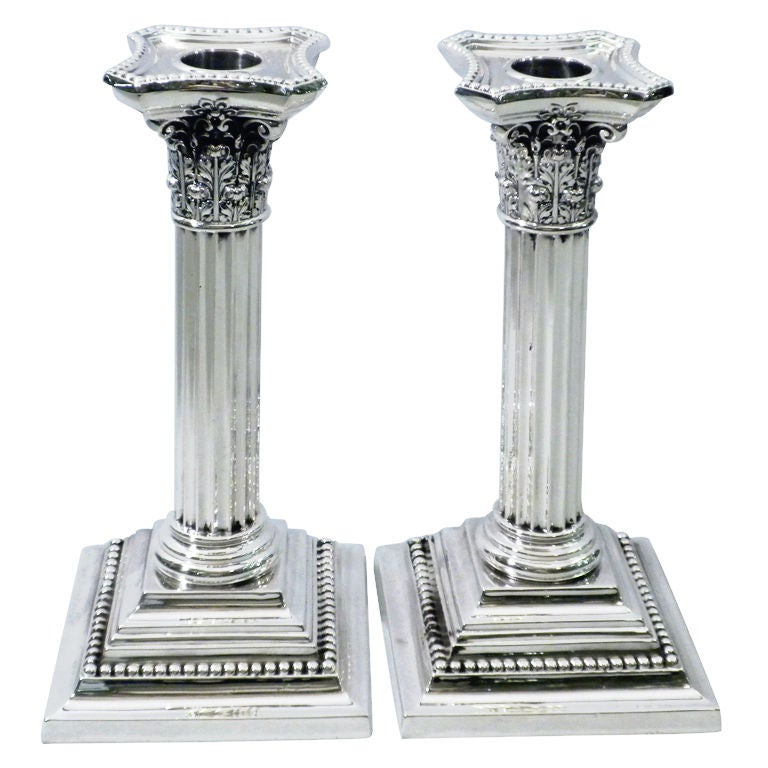 Pair of GORHAM Sterling Column Candlesticks Dated 1908