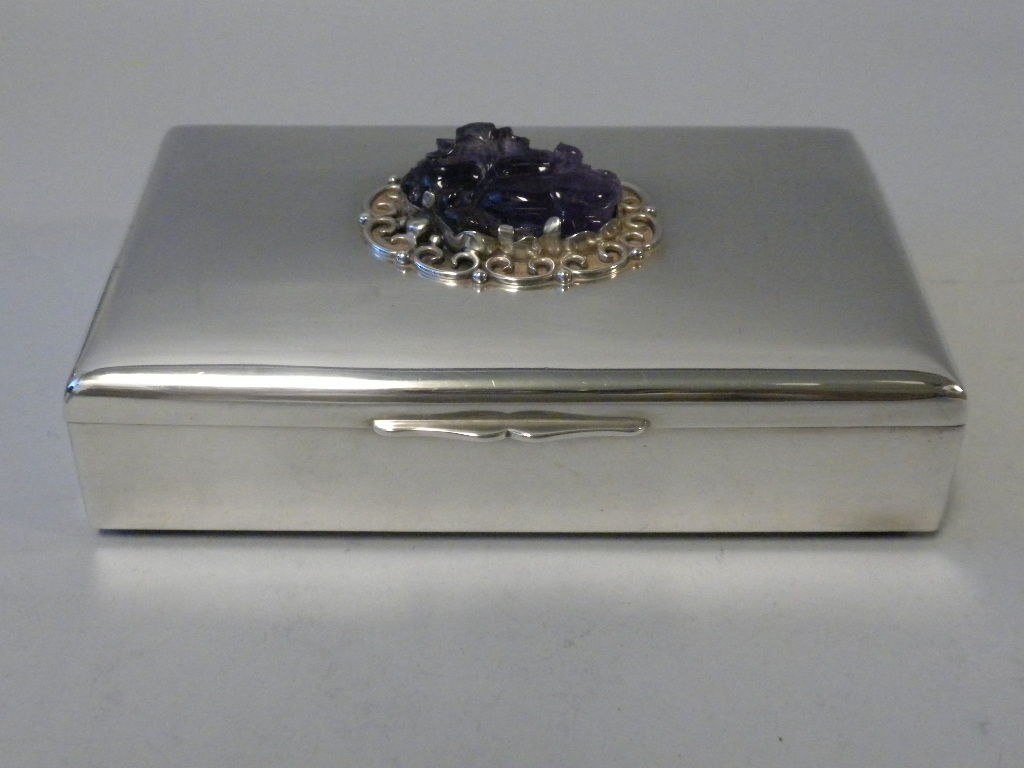 KALO Sterling Silver and Amethyst Art Deco Box, Circa 1920