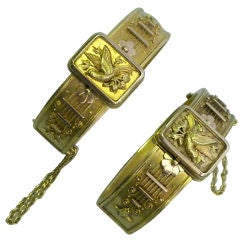 Pair of Antique Aesthetic Movement Gold Bracelets, Circa 1880