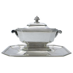 French 950 Silver ART DECO Tureen on Stand, by G. KELLER, Paris