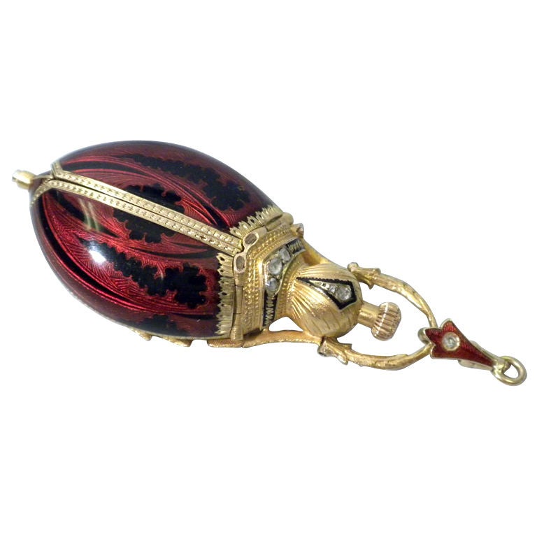 Antique French Enamel and Gold Beetle Watch Circa 1890