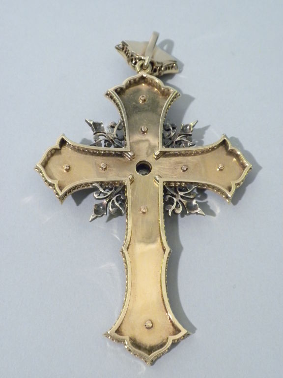 Antique Diamond Basse Taille Enamel and Gold Cross 1