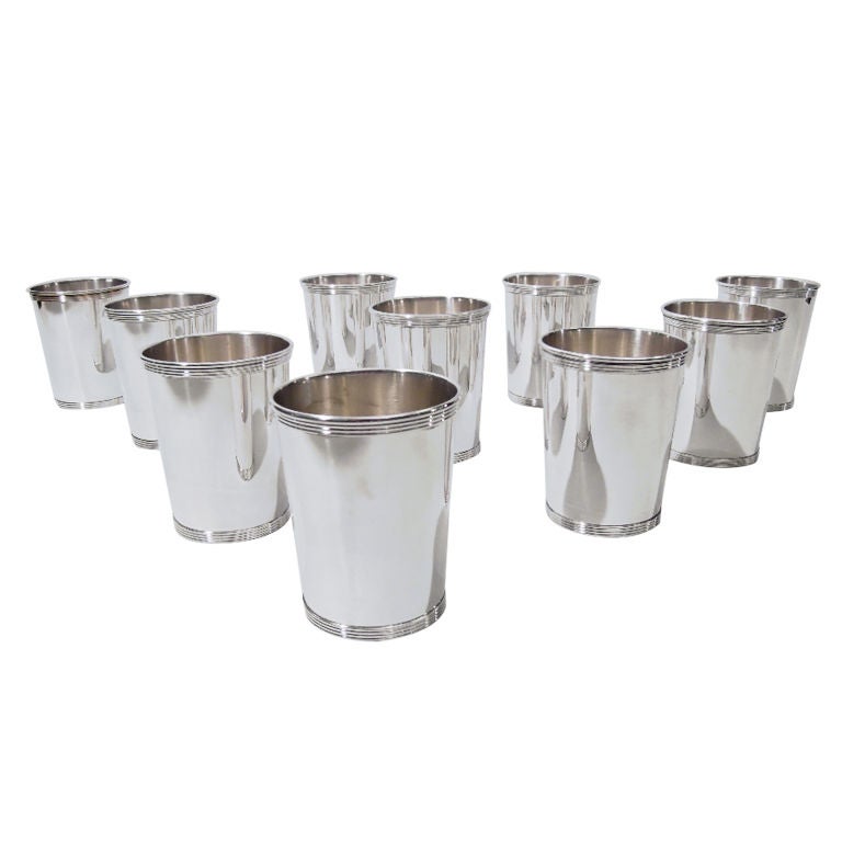 Set of 10 Sterling Mint Julep Cups by Alvin Circa 1950