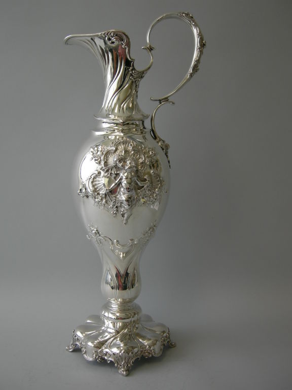 Antique Tiffany & Co. Sterling Silver Wine Ewer, New York, 1895, fully hallmarked with the Tiffany & Co. maker’s mark, date letter “T,” pattern number 12431 and order number for the year 1895.  This beautifully crafted wine ewer is of inverted pear