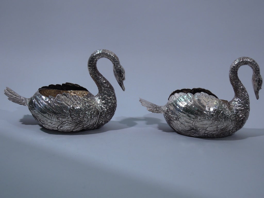 Pair Antique German Silver Figural Swans