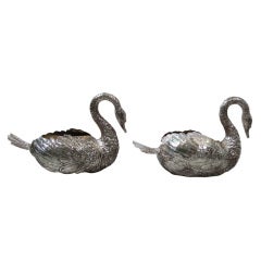 Pair Antique German Silver Figural Swans