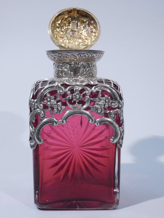 Women's Victorian Perfume Bottle - English Sterling and Ruby Glass - 1894