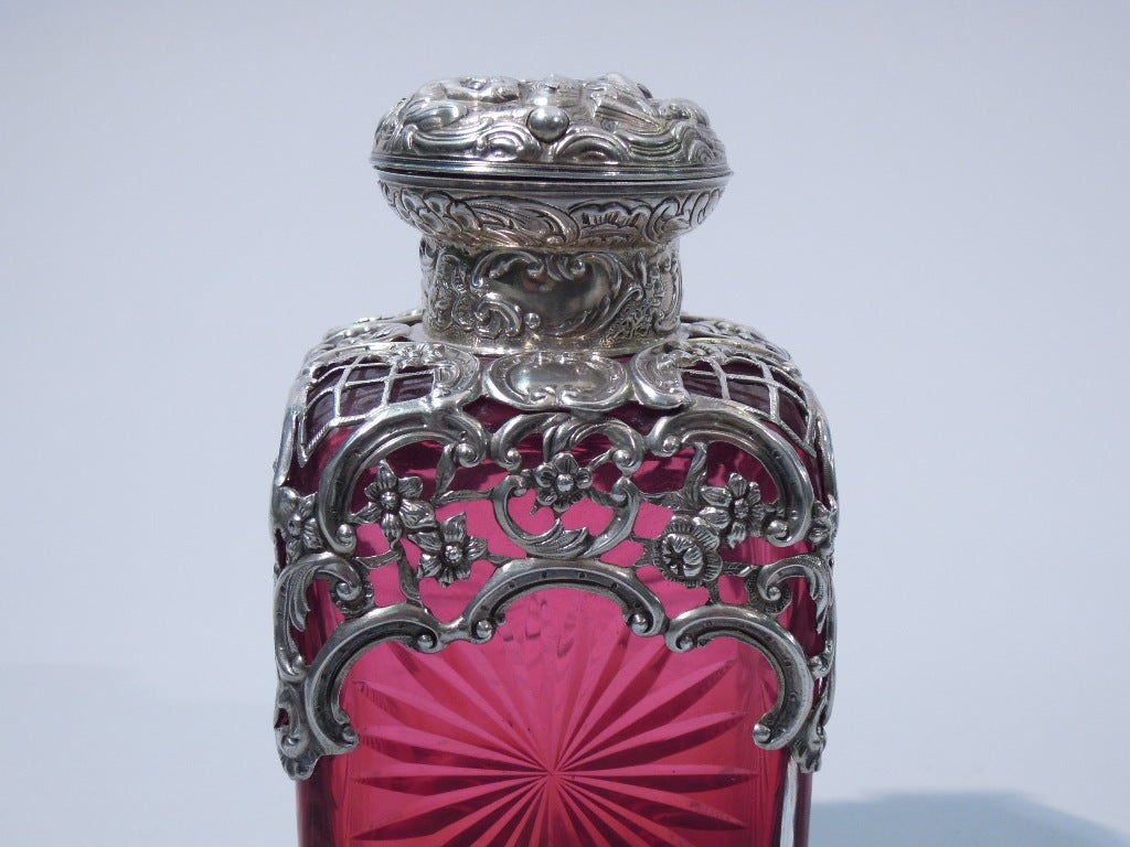 Victorian Perfume Bottle - English Sterling and Ruby Glass - 1894 2