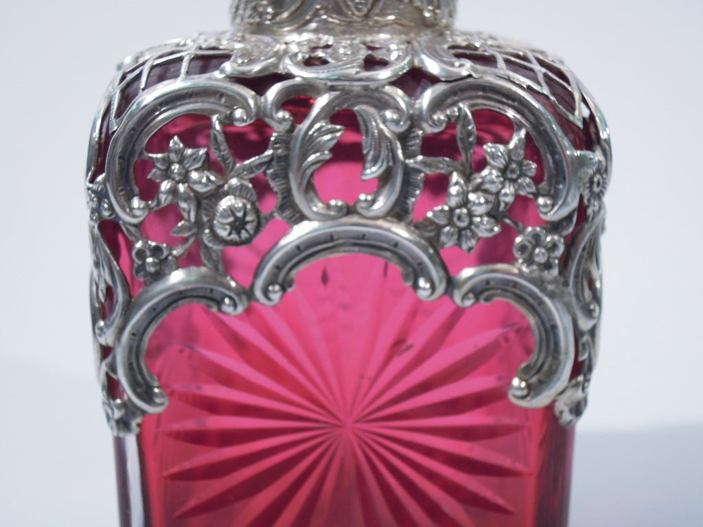 Victorian Perfume Bottle - English Sterling and Ruby Glass - 1894 5