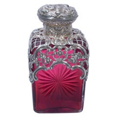 Antique Victorian Perfume Bottle - English Sterling and Ruby Glass - 1894