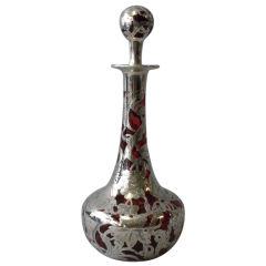 Gorgeous Sterling Silver Cranberry Glass Overlay Decanter