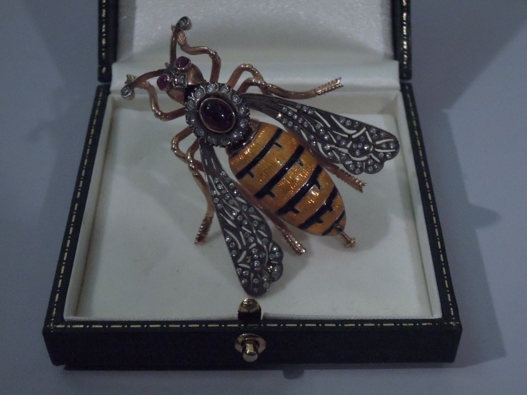 Bee Brooch in  Gold, Enamel, & Diamonds C 1890 1