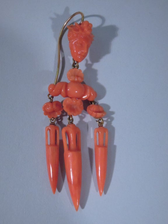 Italian Earrings and Brooch - Antique & Classical - Carved Coral - C 1875 2