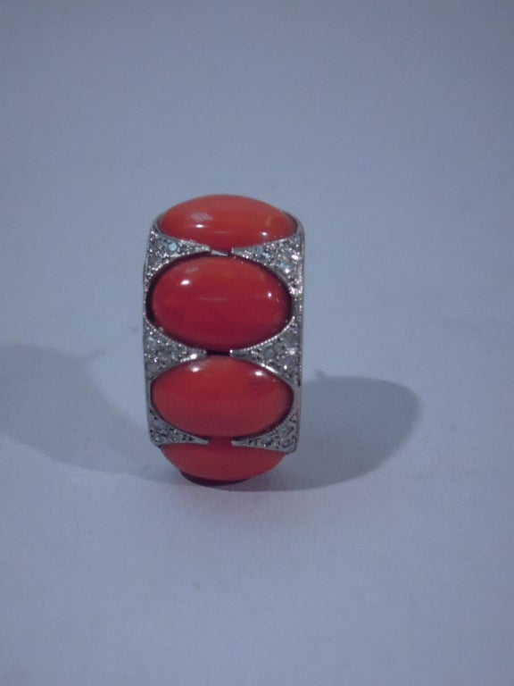 Smart Contemporary Diamond, Platinum & Coral Earrings  In Excellent Condition For Sale In New York, NY