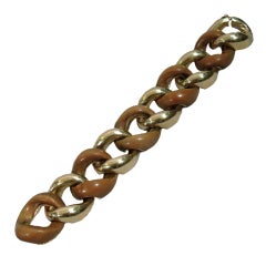 Seaman Schepps  Gold and Wood Chain Bracelet