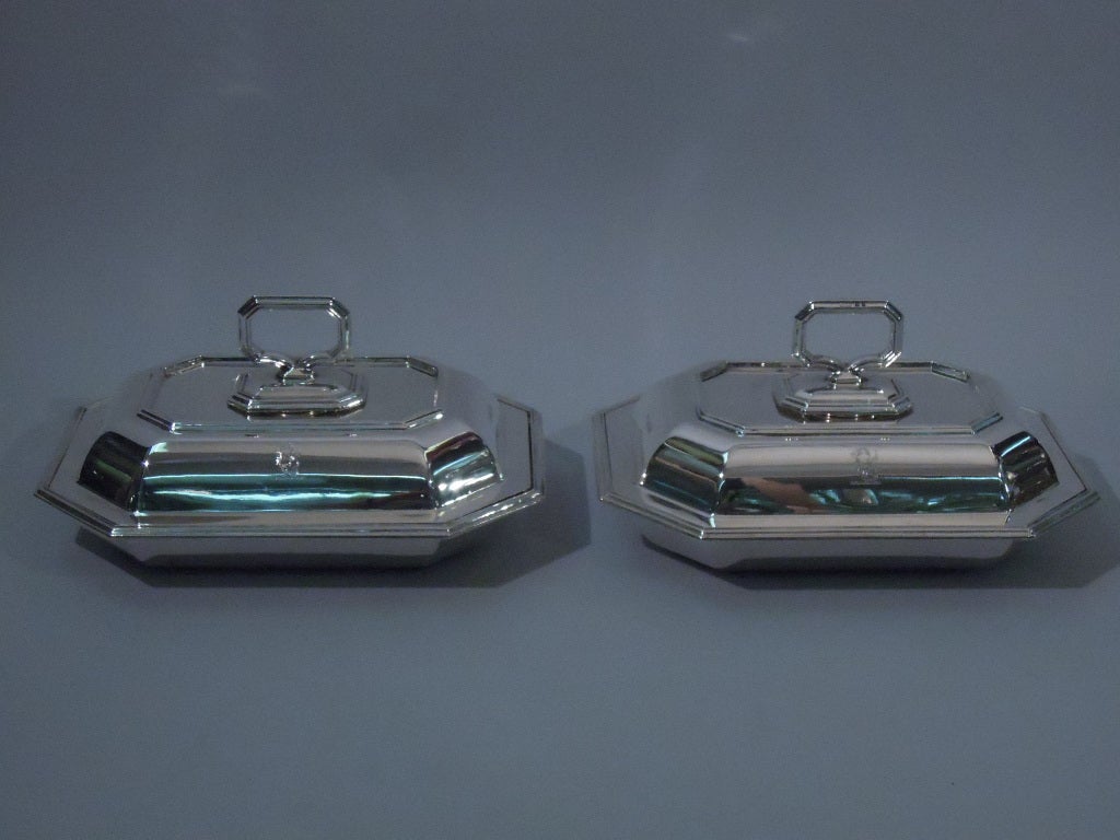 Pair George V Art Deco Covered Vegetable Dishes 1927