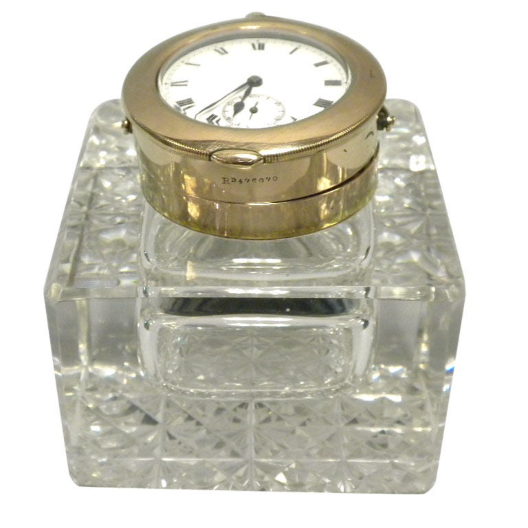 Edward VII 9 Carat Gold Mounted Crystal Inkwell, 1907