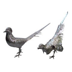 Pair of German Sterling Silver Rooster and Hen C 1920