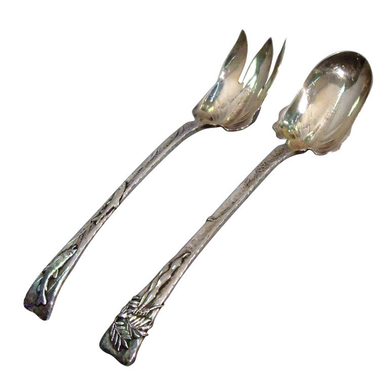 Tiffany Sterling Silver Salad Set with Applied Lap Over Edge