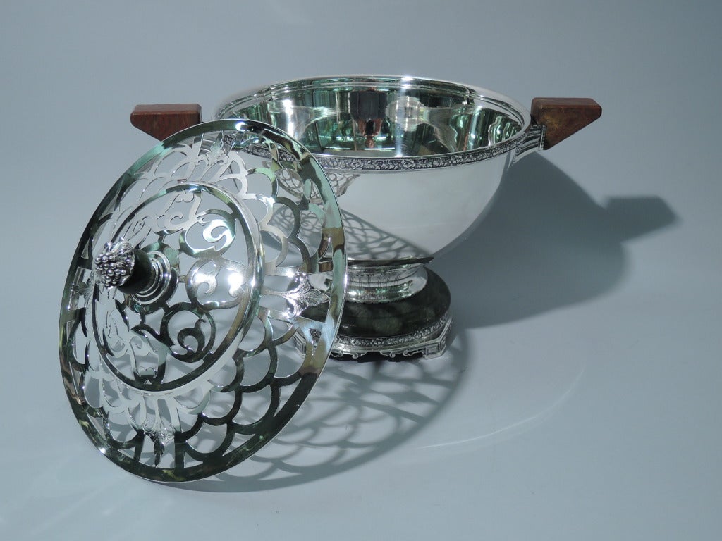 Art Deco Sterling Silver & Hardstone Garniture with Bowl and Candlesticks  In Excellent Condition In New York, NY