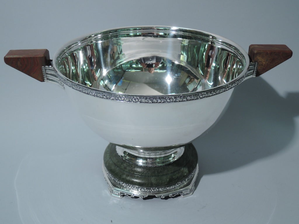 Women's or Men's Art Deco Sterling Silver & Hardstone Garniture with Bowl and Candlesticks 
