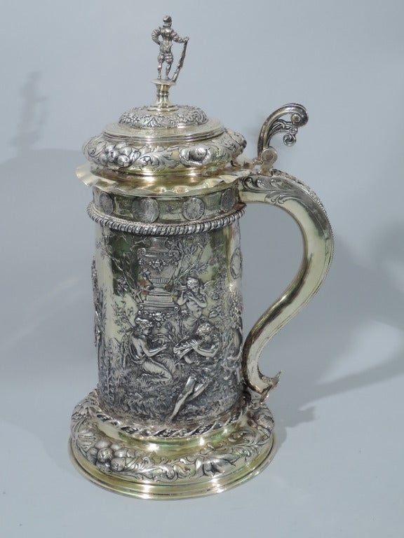 Victorian Large German Silver Gilt Tankard with Classical Frieze