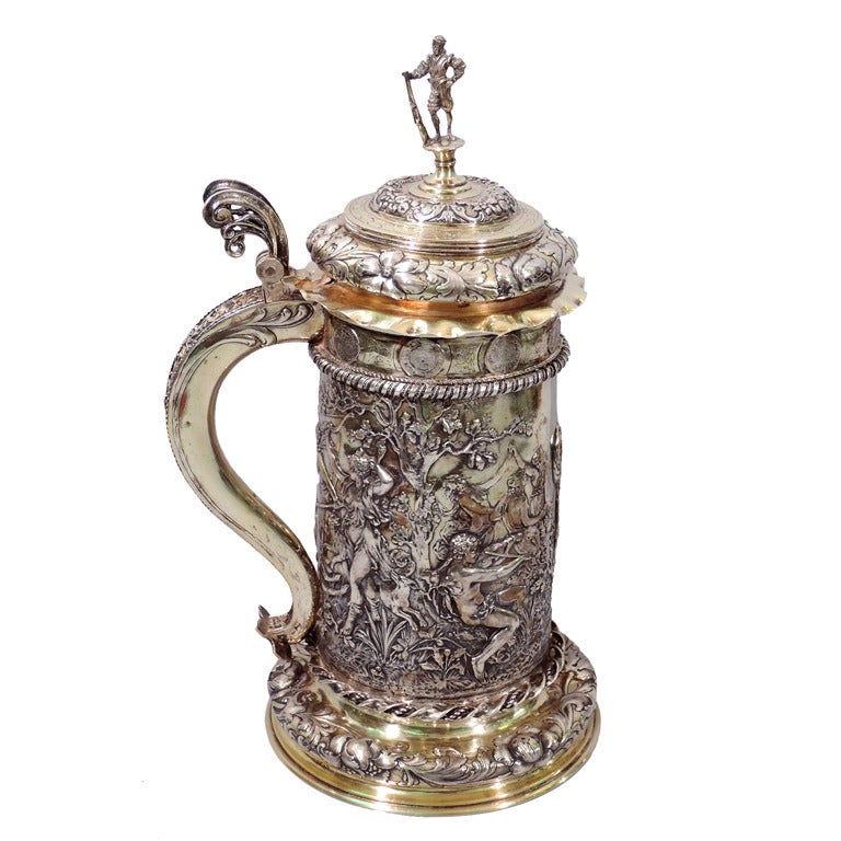 Large German Silver Gilt Tankard with Classical Frieze