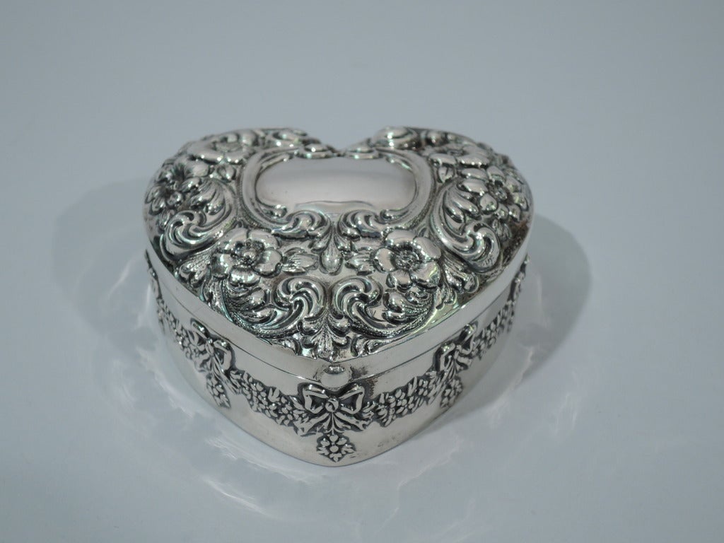 Edwardian American Sterling Silver Heart Jewelry Box C 1900