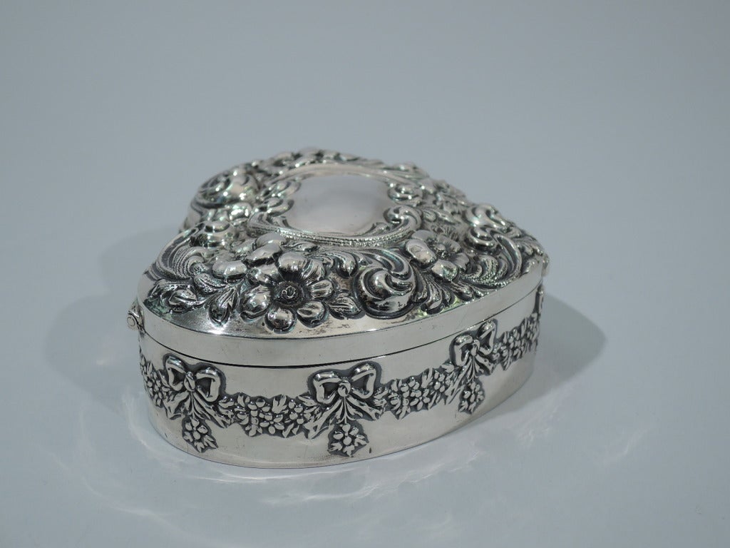 Women's or Men's American Sterling Silver Heart Jewelry Box C 1900