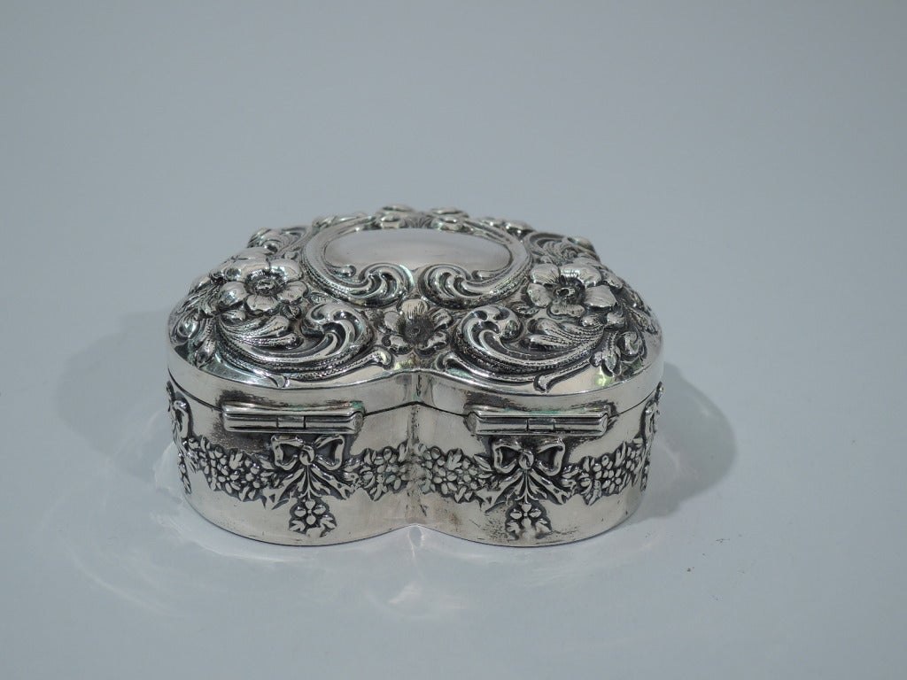 American Sterling Silver Heart Jewelry Box C 1900 1