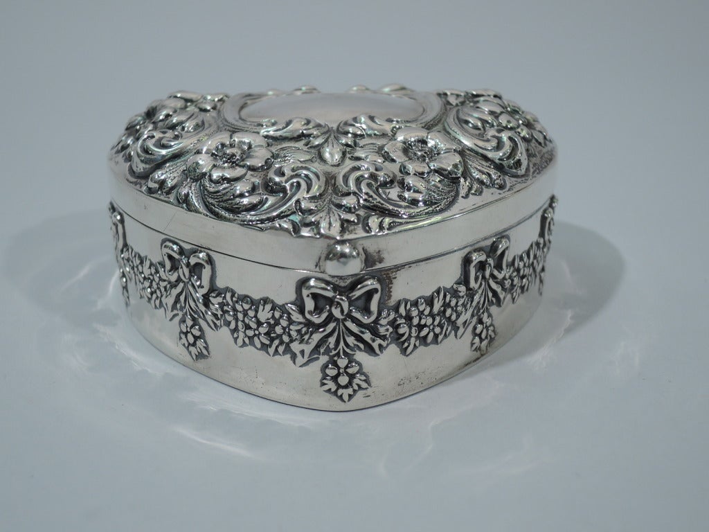 American Sterling Silver Heart Jewelry Box C 1900 2