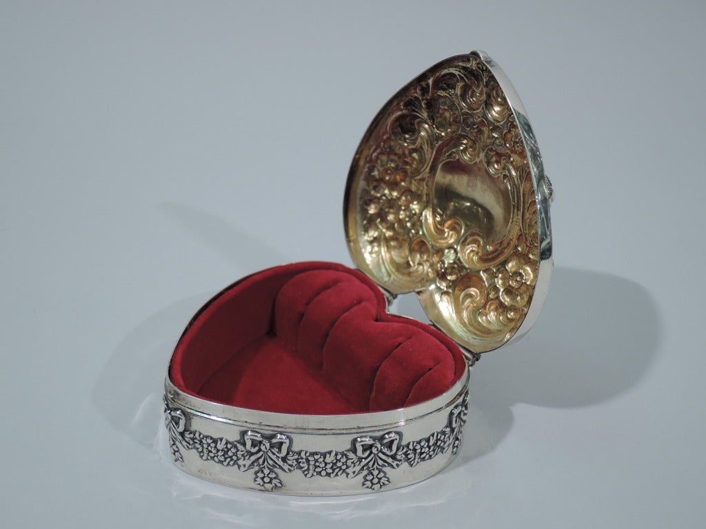 American Sterling Silver Heart Jewelry Box C 1900 3