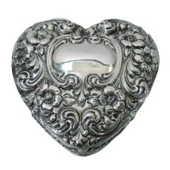 Antique American Sterling Silver Heart Jewelry Box C 1900