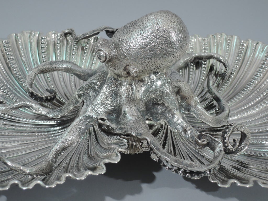 Dramatic Buccellati Seafood Bowl with Octopus - Italian Sterling Silver In Excellent Condition In New York, NY