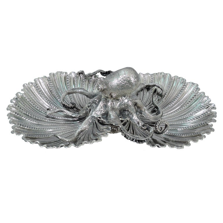 Dramatic Buccellati Seafood Bowl with Octopus - Italian Sterling Silver