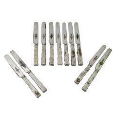 Tiffany Aesthetic Silver Knives with Japonesque Mixed Metal Ornament 2