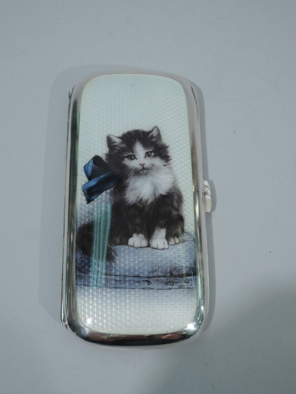 Silver Cigarette Case with Long-Haired Cat C 1910