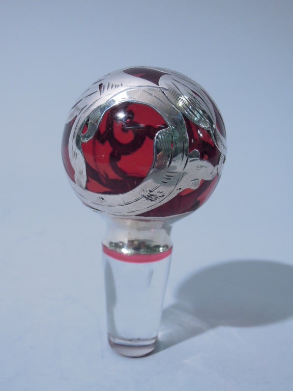 Ruby Glass Perfume Bottle with Silver Overlay c1900 5