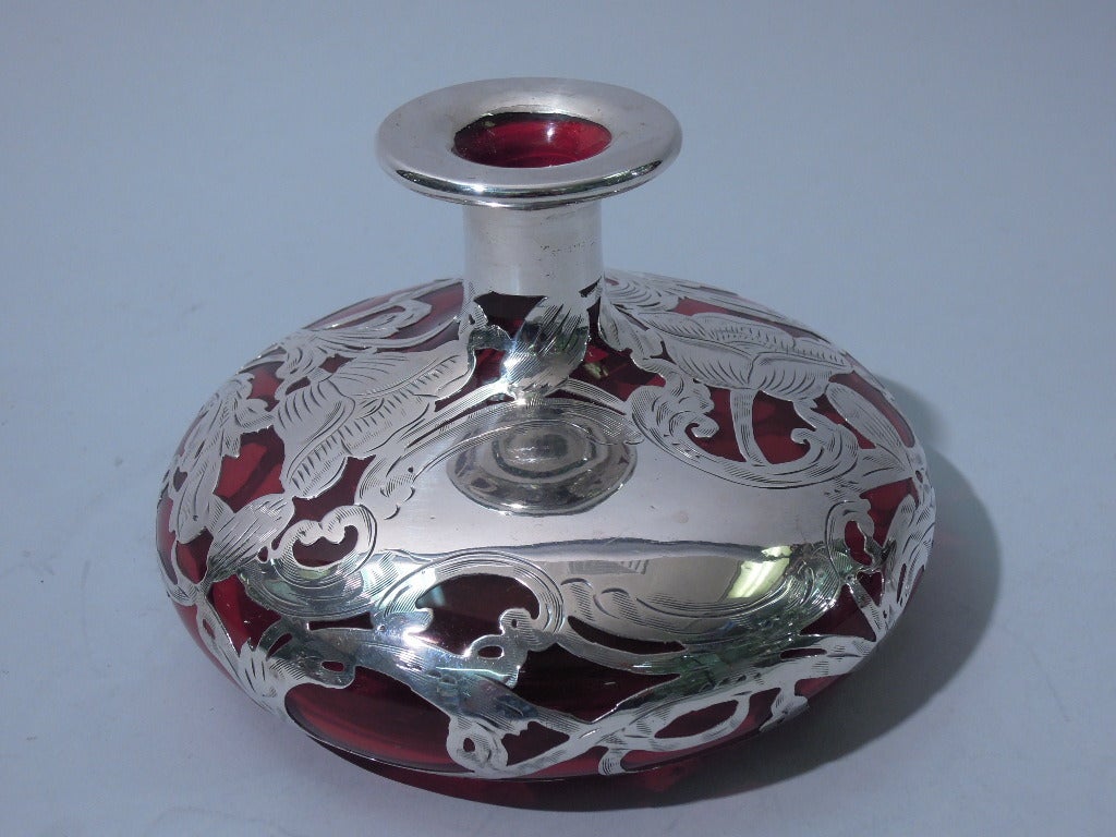 Ruby Glass Perfume Bottle with Silver Overlay c1900 2