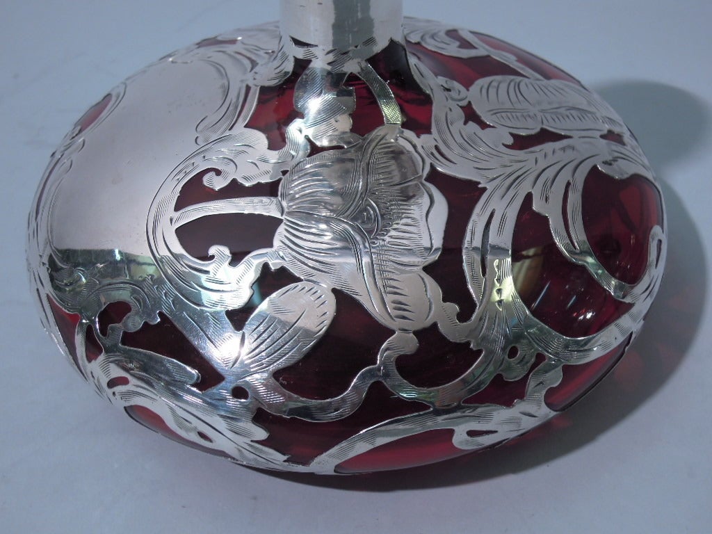 Ruby Glass Perfume Bottle with Silver Overlay c1900 3